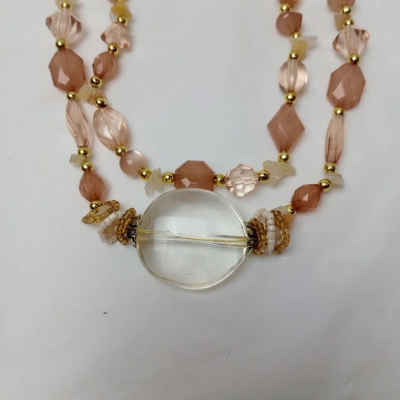 Smoky Pink and Clear Beaded Necklace Set Handmade Costume Jewelry - Picture 3 of 3